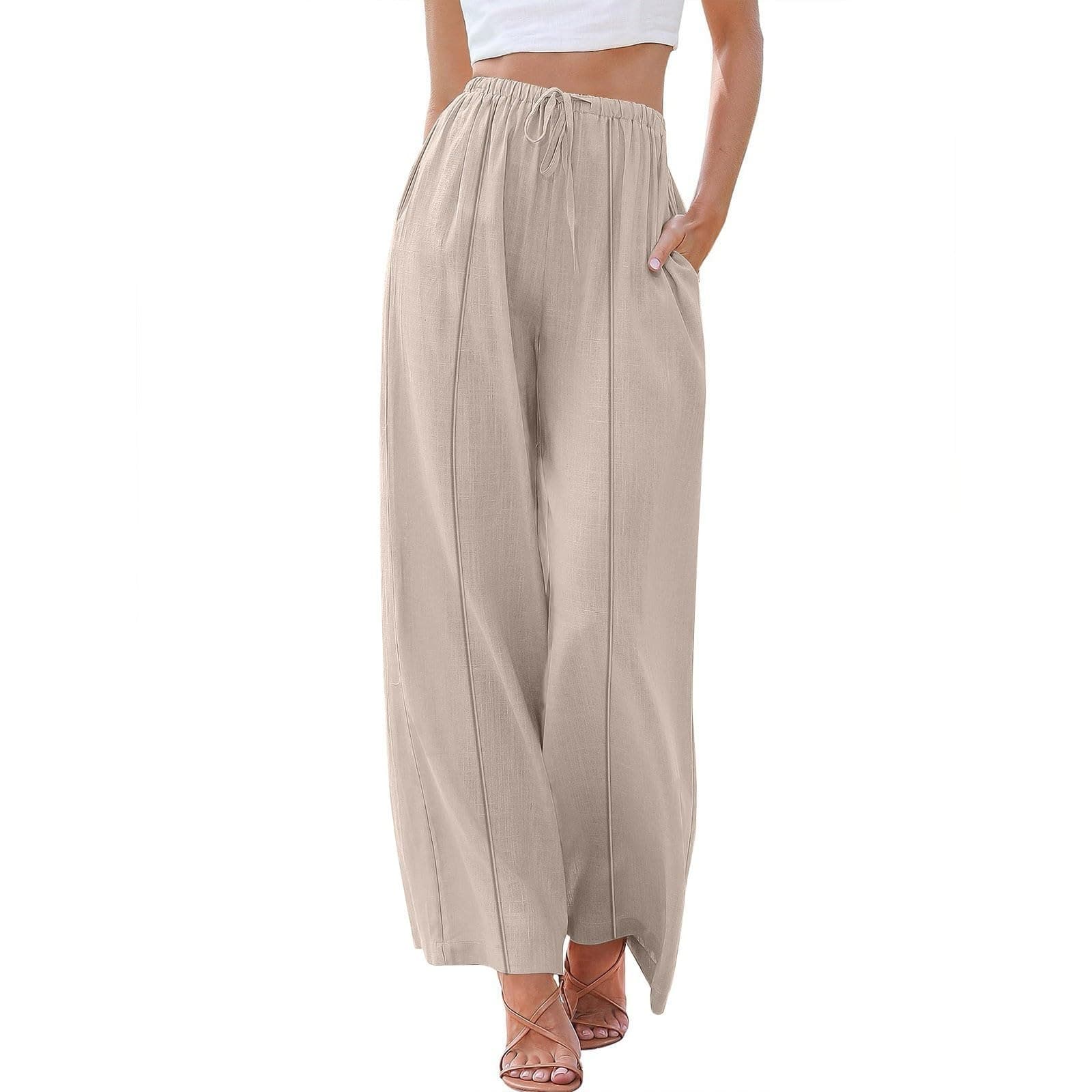 Yxzogd Women's High Waisted Flowy Palazzo Pants with Pockets