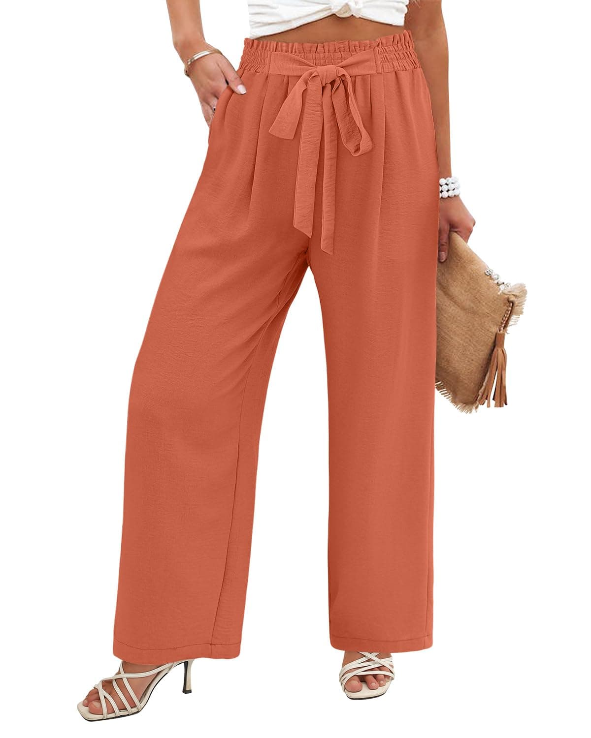 Angerella Women's Wide Leg Adjustable Waist Casual Trousers