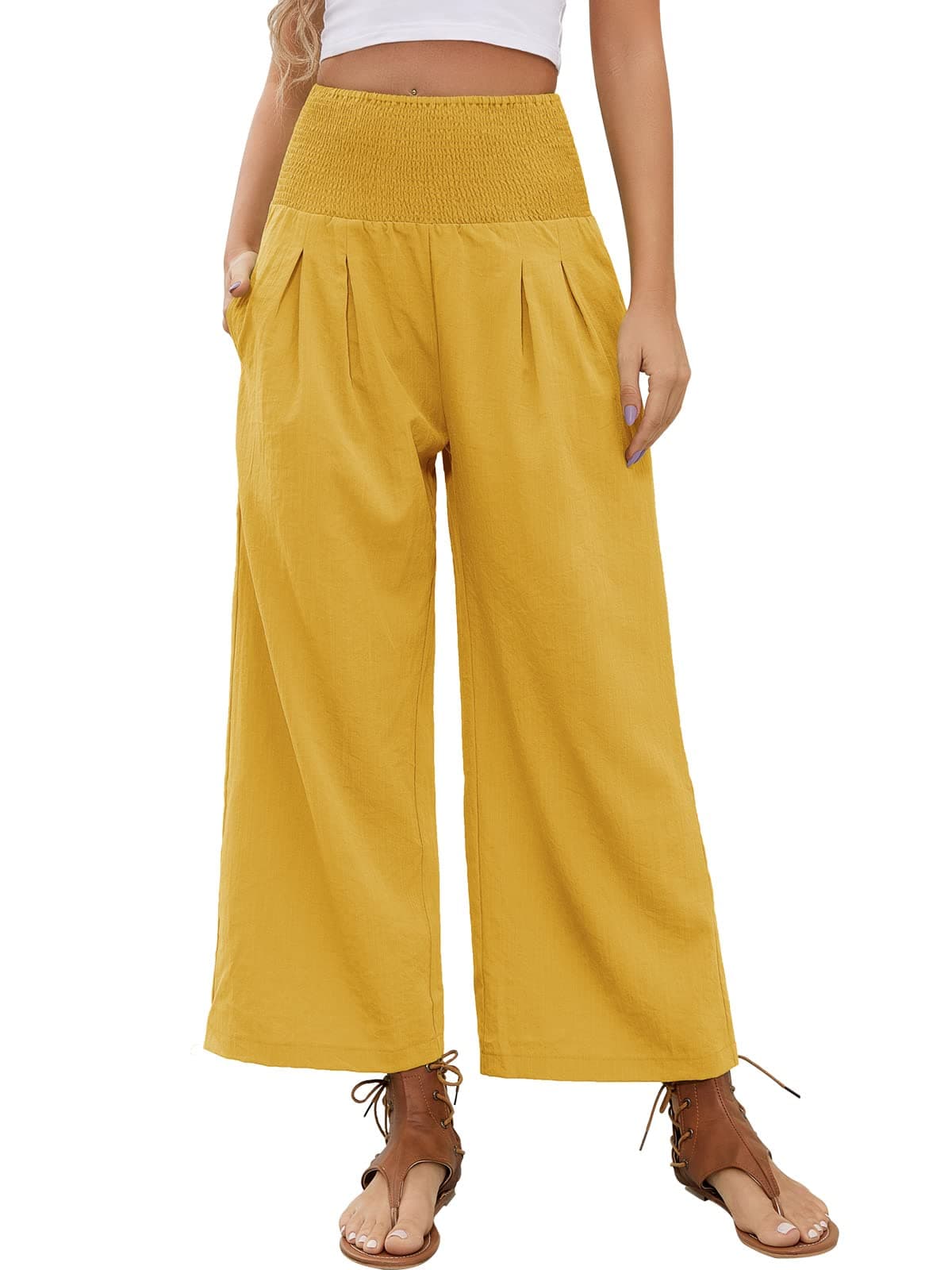 QIANXIZHAN Women's Cropped Wide Leg Palazzo Pants