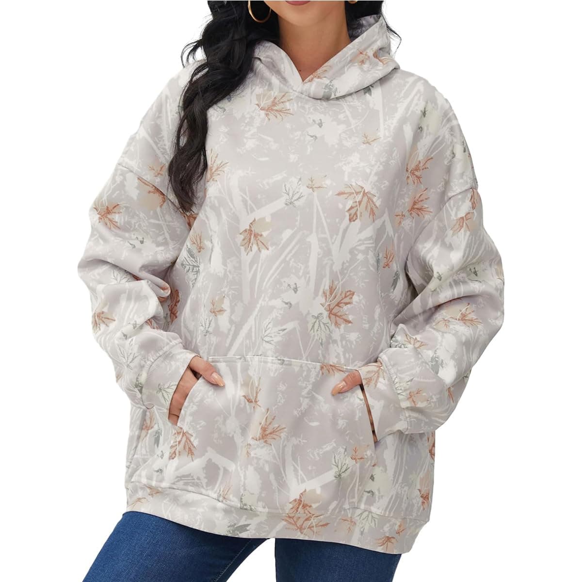 Lynkiss Women's Cotton Camo Hoodie with Maple Leaf Print