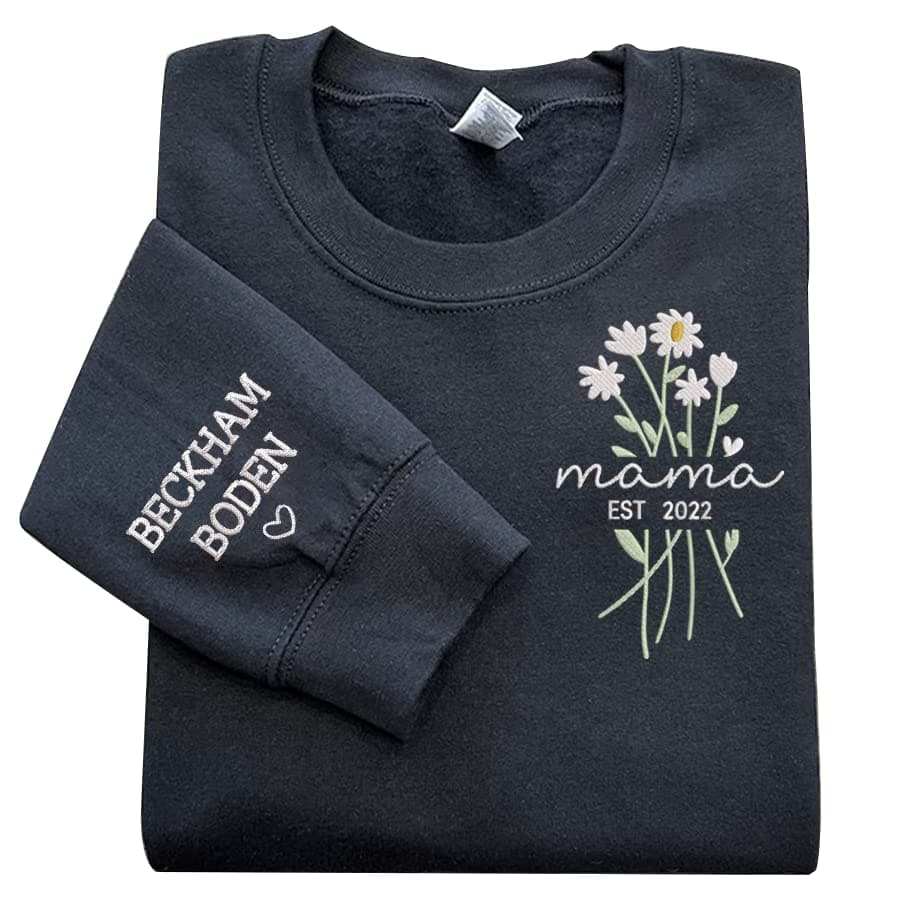 NAZENTI Embroidered Flower Sweatshirt for Women, Perfect Grandma Gift