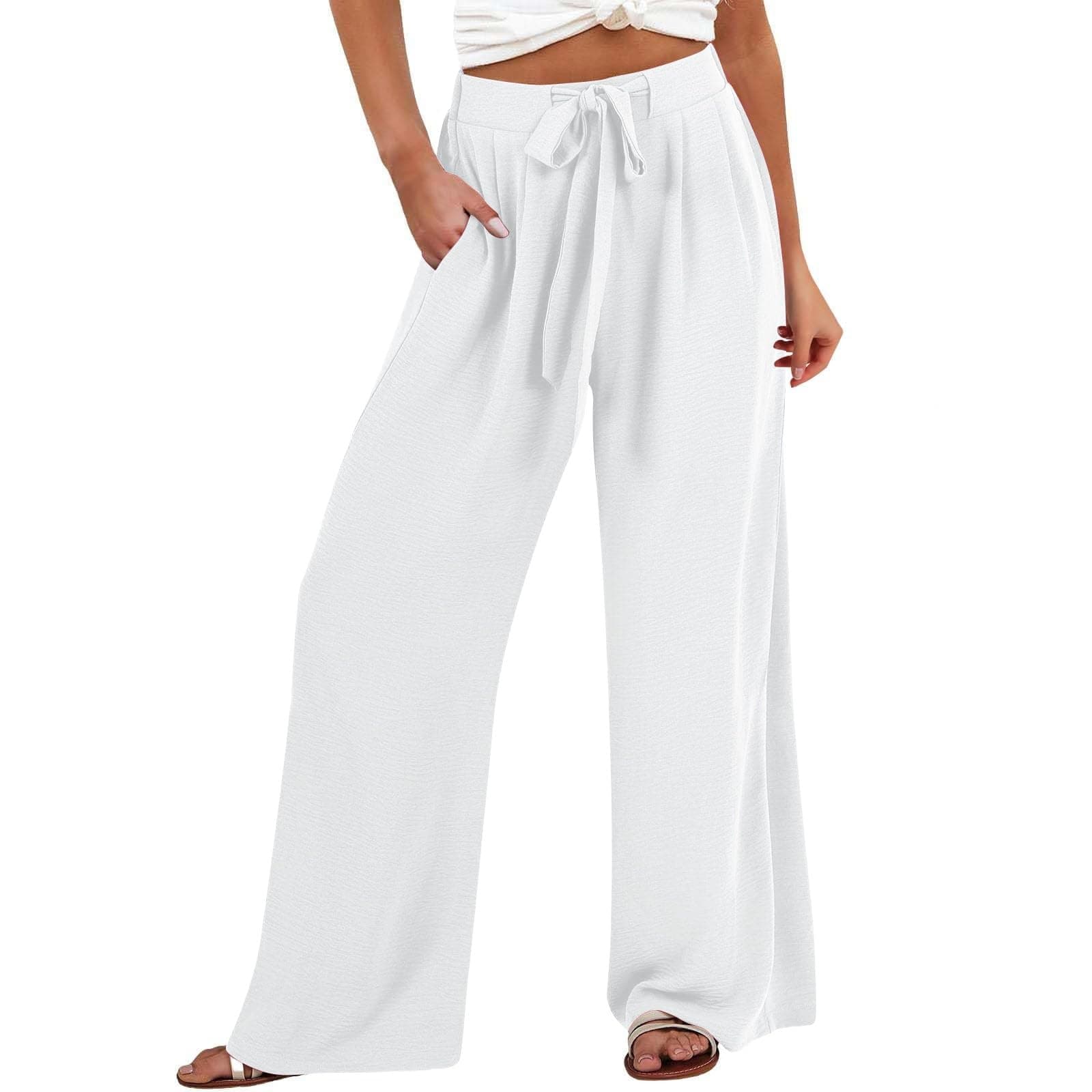 GOKKILRW Women's Summer High Waist Linen Drawstring Palazzo Pants