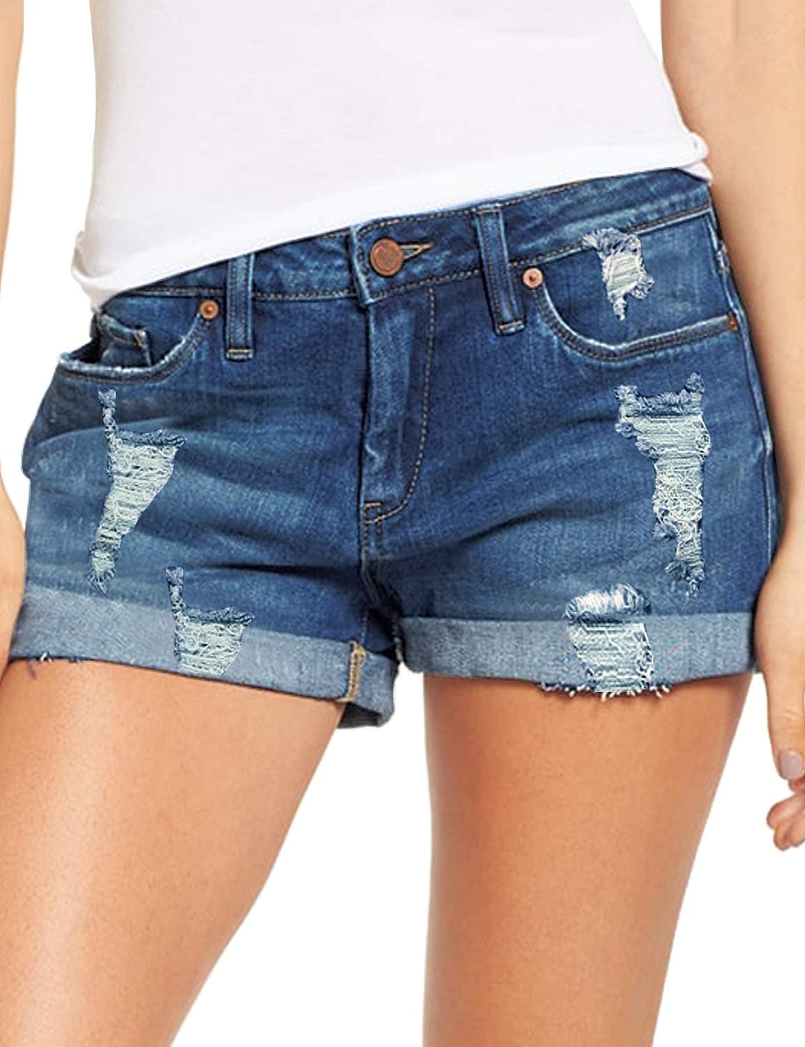 Luvamia Women's High-Waisted Ripped Denim Shorts