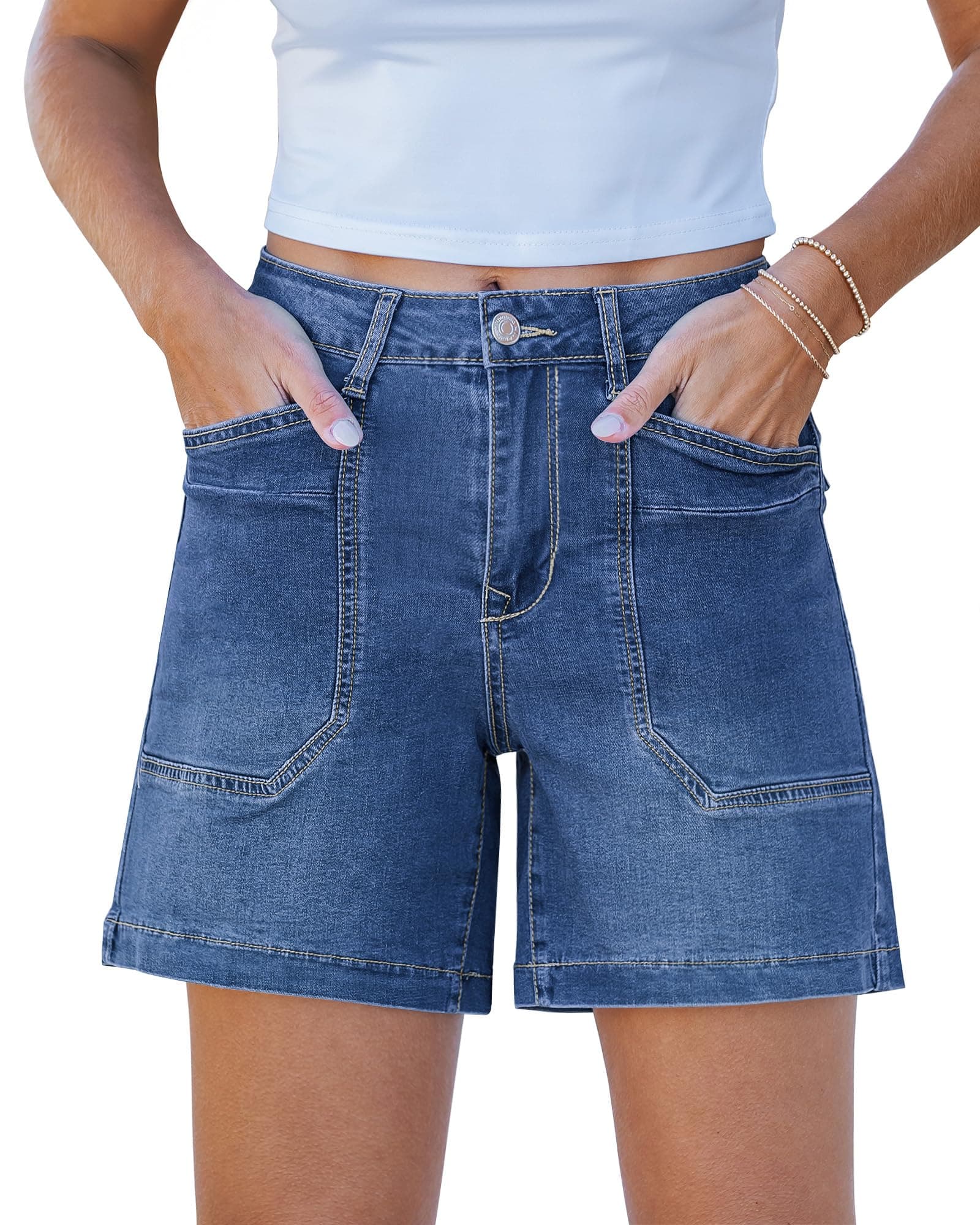 Luvamia Jean Shorts for Women Casual Summer Jorts Trendy Mid Rise Cut Off Denim Shorts with Pockets