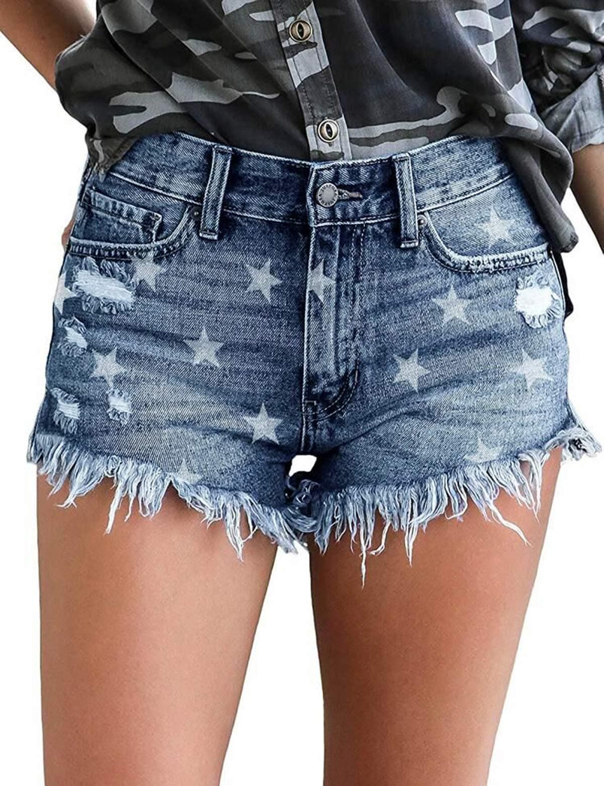 Govic Women's Mid-Rise Frayed Raw Hem Ripped Jean Shorts